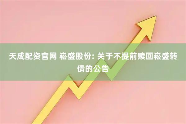 天成配资官网 崧盛股份: 关于不提前赎回崧盛转债的公告