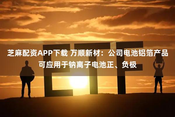 芝麻配资APP下载 万顺新材：公司电池铝箔产品可应用于钠离子电池正、负极